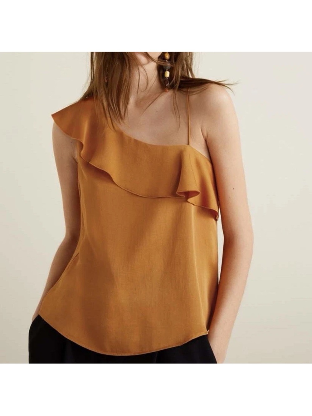 MANGO Orange One-Shoulder Ruffle Top Size Medium